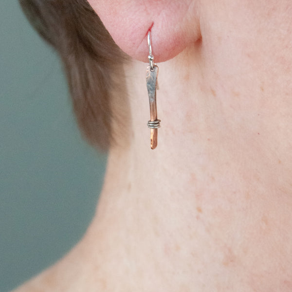 Bands of Silver Copper Bar Earrings